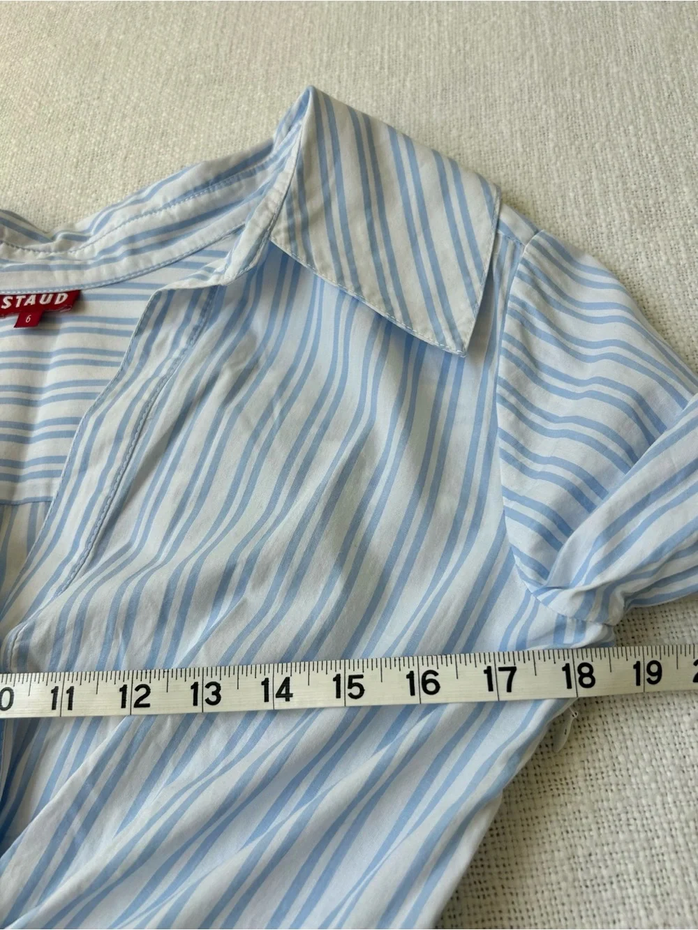 Staud Clea Twisted-Waist Midi Shirtdress Size 6 Blue White Striped Cotton zip - Picture 9 of 16